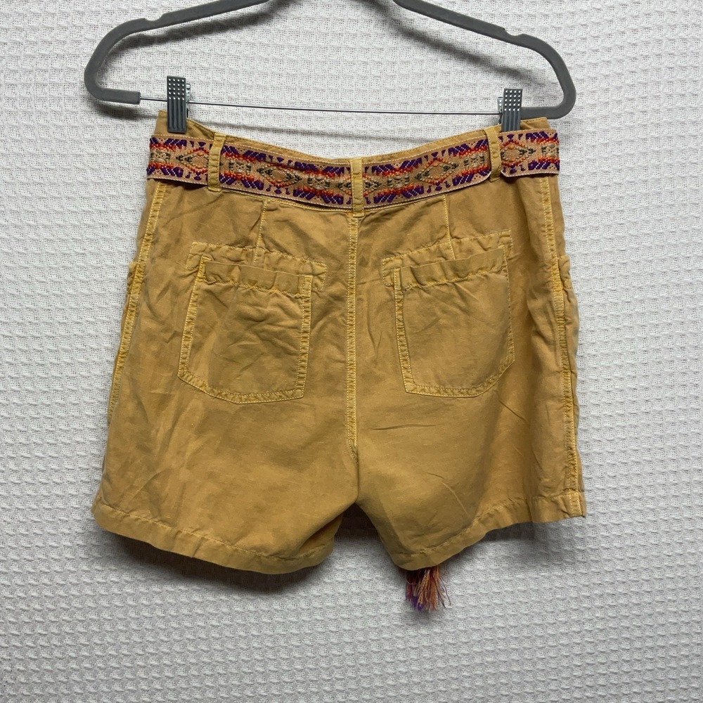 Sundance Shorts Womens XS Mustard Linen Cotton Boho Embroidered Belt Pockets - Picture 2 of 7